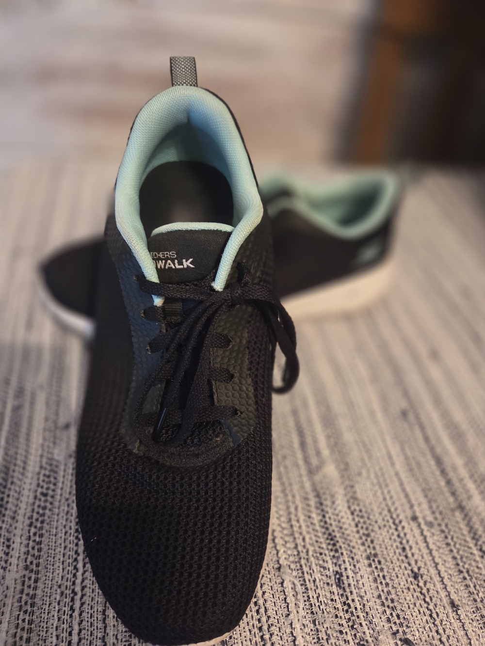 Skechers Black Mesh Trainer with Mint Lining